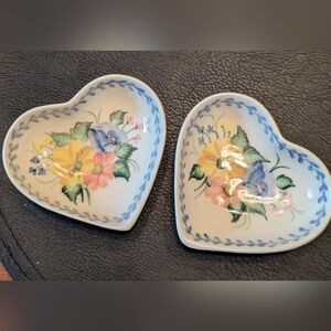 Set Of 2 Heart Shaped Hand Painted Trinket Dishes